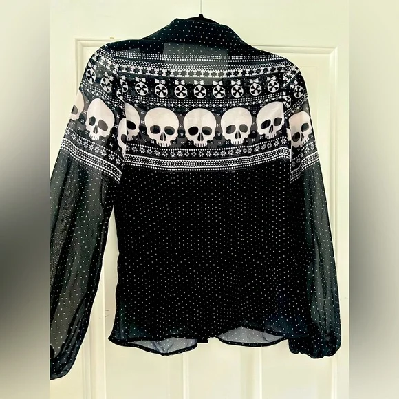 Hell Bunny Sheer Skull Ornament Button-Down - Picture 2 of 6